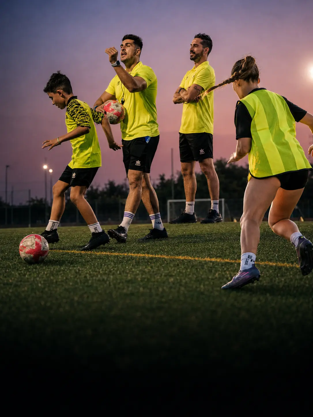 Equipo técnico y jugadores de TST Academy en el campo